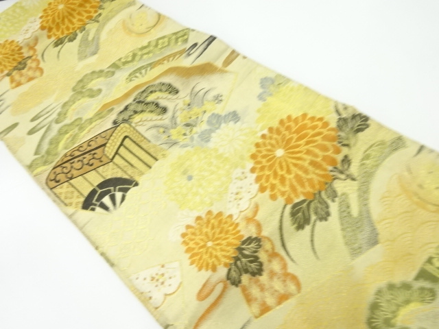 アンティーク　御所車に松菊模様織出し丸帯（材料）